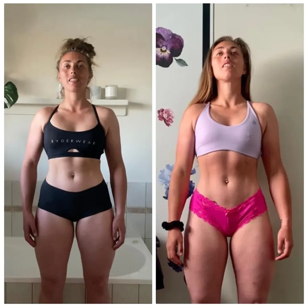 Dani's 8-week front-facing body recomposition comparison
